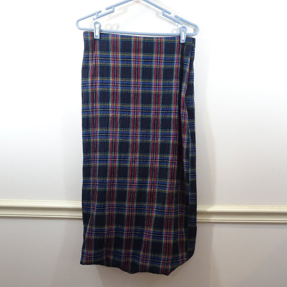 Zara Navy Plaid Pencil Skirt